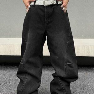 Men's Y2k Hip Hop Baggy Jeans Wide Leg Denim Pants Casual Loose Fit Streetwear